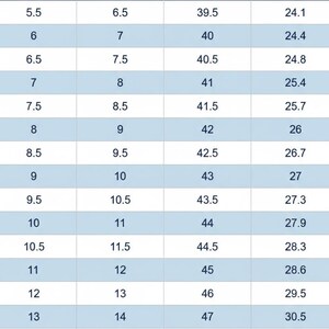 Men’s shoe size chart showing foot length measurement guide for custom handmade leather monkstrap shoes