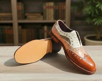 Ladies Wingtip Oxford Shoes – Handmade Leather Brogue Dress Shoes for Women