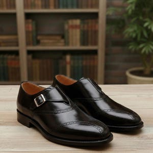 Single Buckle Black Monk Strap Shoes – Handmade Leather Dress Shoes for Men