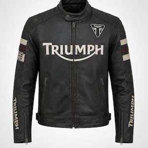 Men's Triumph Leather Motorcycle Jacket | Union Jack British Racing Biker Coat
