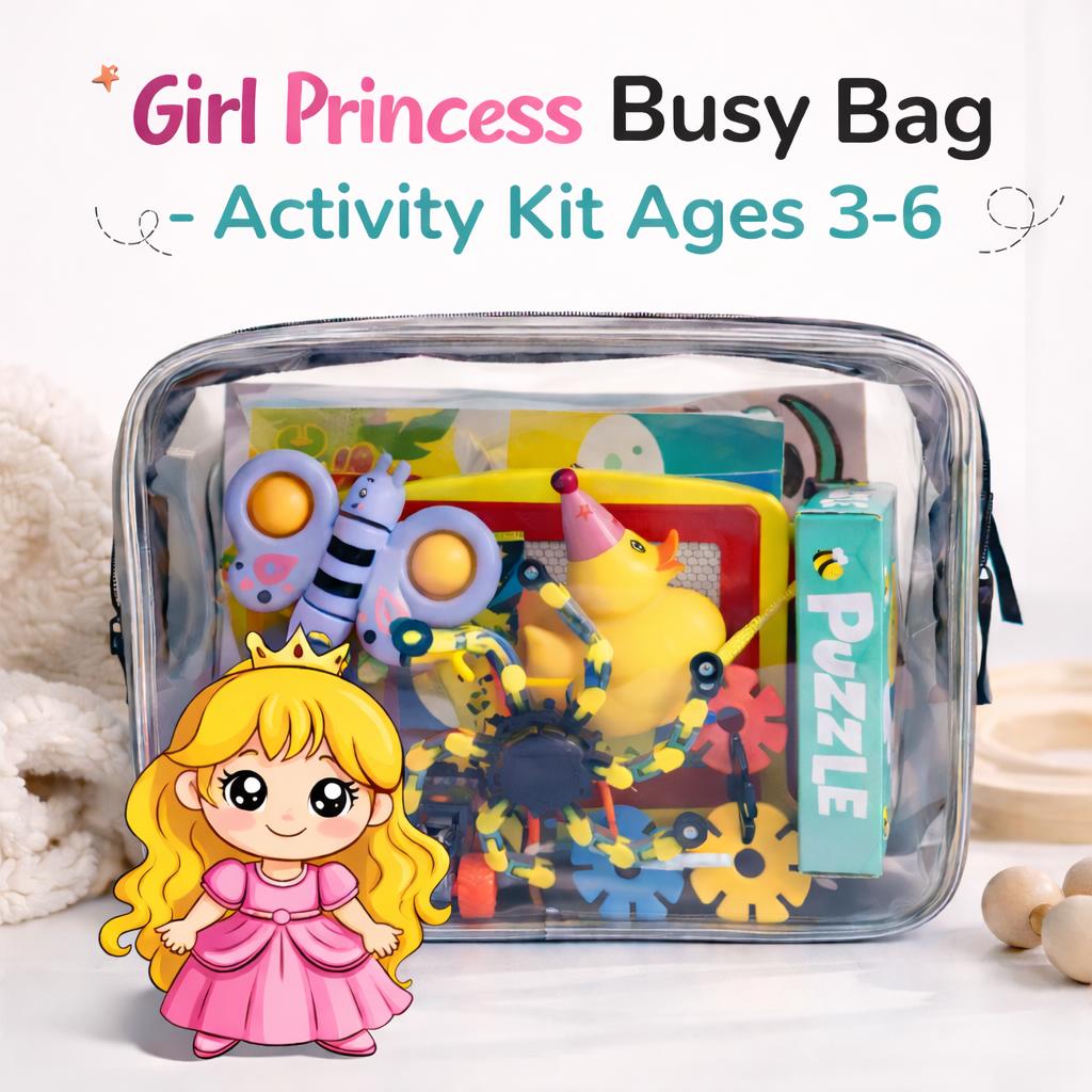 Princess Busy Bag Activity Kit, Travel Toy, Montessori Learning, Ages 3-6