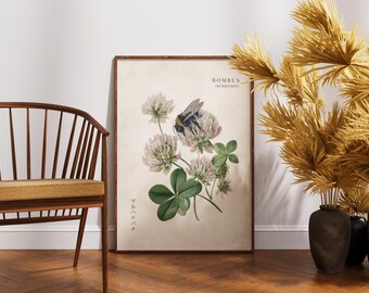 Bumble Bee Wall Art - Vintage Botanical Poster - Nature Home Decor Print - Spring Print