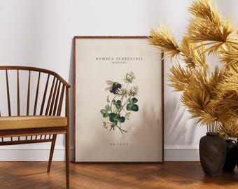 Dekoracja domu z motywem pszczoły – Botaniczna grafika ścienna z pszczołą – Cottagecore Nature Decor – Przytulny nadruk z owadem