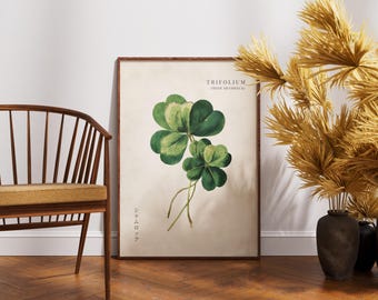 Irlandzka koniczyna ścienna – japoński nadruk w stylu vintage – kwiatowy wystrój domu – akwarelowa ilustracja botaniczna