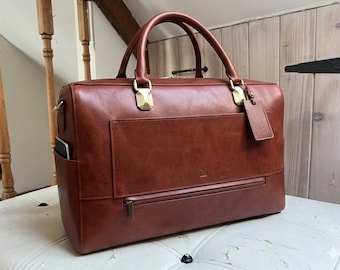 Luxury Full-Grain Leather Weekender Bag for Women | Handmade Large Travel Duffel | Personalized Carry-On Luggage