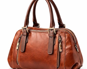 Vintage Brown Leather Handbag for Women, Premium Leather Shoulder Bag, Elegant Satchel Purse, Everyday Tote Bag,Stylish Handbag Gift for Her