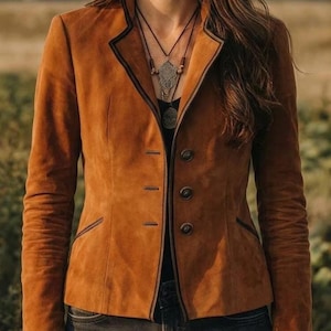 Bohemian Brown Microsuede Blazer Jacket PDF Pattern for Women | Vintage Suede Button Down Coat Sewing Tutorial Digital Download