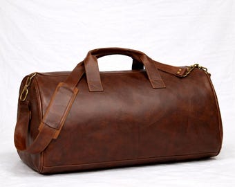 Coffee Brown Leather Duffle Bag, Handmade Weekender Bag, Vintage Travel Bag, Large Leather Gym Bag, Overnight Carry On Bag, Gift for Him