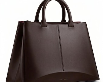 Luxury Dark Brown Leather Tote Bag for Women, Handmade Large Satchel, Minimalist Office Work Bag, Designer Shoulder Bag