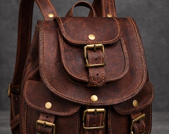 Vintage Brown Leather Backpack Handmade Leather Backpack, Women Travel Backpack, Rustic Leather Rucksack Small Leather Daypack, Gift for Her