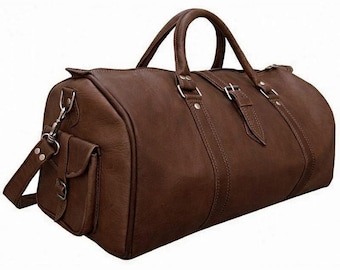 Vintage Brown Leather Duffel Bag, Handmade Travel Bag, Weekender Bag, Leather Gym Bag, Carry On Overnight Bag, Gift for Men & Women