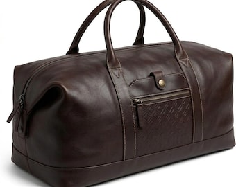 Luxury Women’s Dark Brown Leather Duffel Bag - Minimalist Weekender Bag for Women - Handmade Genuine Leather Travel Bag