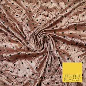 9 COLOURS - Crushed Creased 4mm Spotted Polka Dot Polyester Stretch Satin Fabric