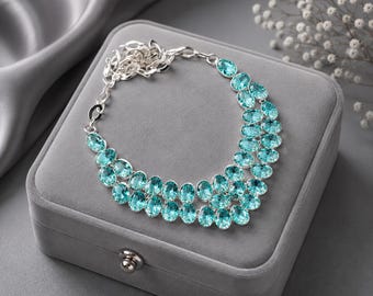 Sterling Silver Oval Aquamarine Statement Necklace, Blue Gemstone Jewelry