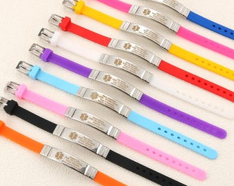 Stainless Steel Medical Alert Bracelet with Adjustable Silicone Band and Custom Deep Engraving