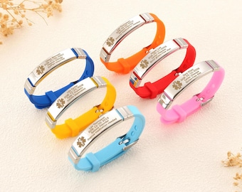 Pulsera de alerta médica personalizada, pulsera médica de silicona, ICE, para adultos y niños, etiqueta con nombre, joyería médica ajustable.