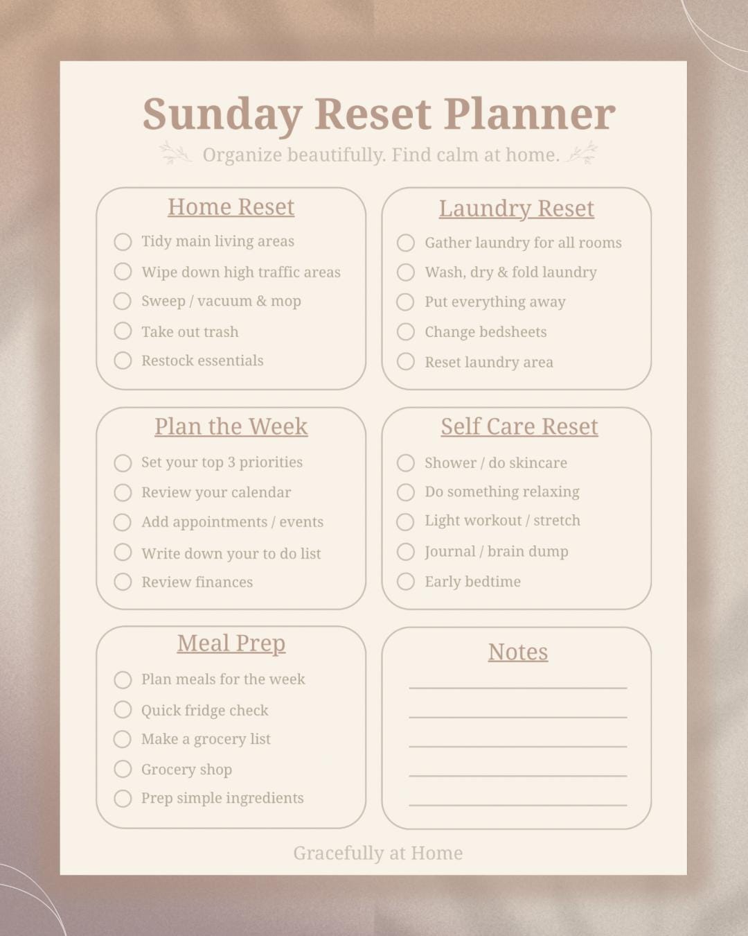 Sunday Reset Planner Printable | Weekly Reset Checklist & Routine ...
