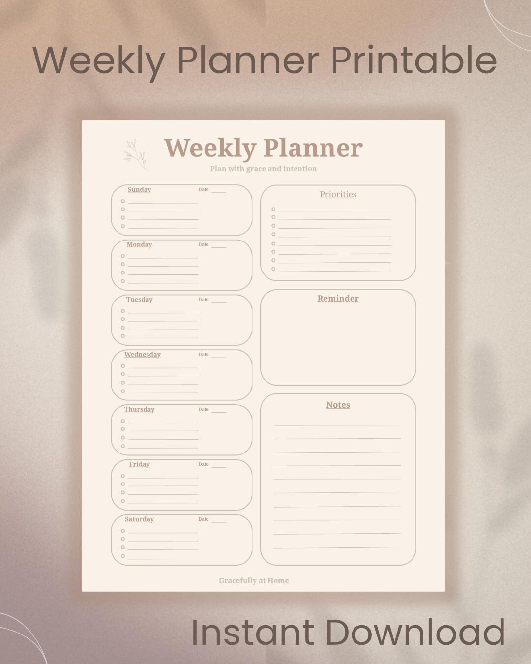 Minimal Weekly Planner Printable | Undated Schedule, To-do List (US ...