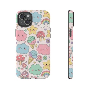 Kawaii iPhone Case, Cute Cloud Star Pattern, Pastel iPhone Cover, Y2K Aesthetic Phone Case, Sweet Food Mobile Phone Case, Kids Design
