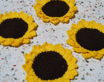 Sunflower Crochet Coasters, sunflower coasters, crocheted coasters, handmade coasters, summer coasters, reusable coaster, flower coasters