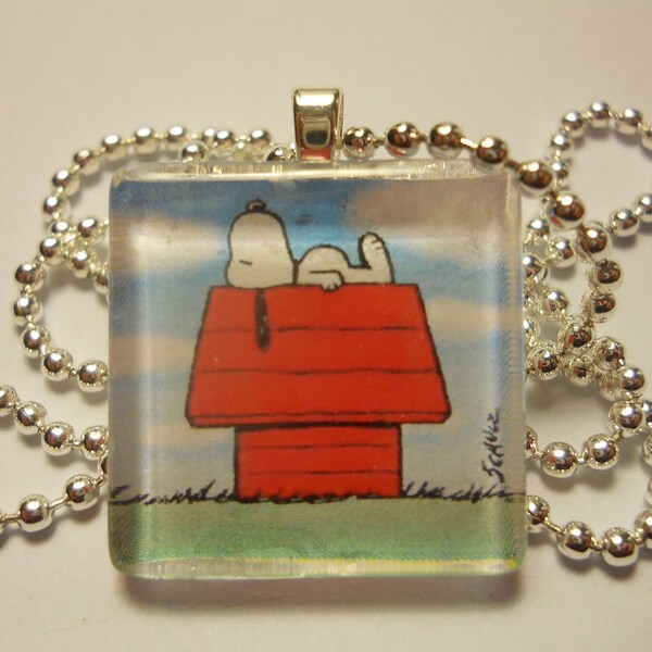 Snoopy Glass Tile Pendant