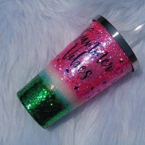 Summer Vibes glitter tumbler - watermelon glitter tumbler - reusable tumbler - stainless steel tumbler - customizeable glitter tumbler
