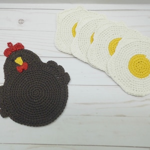 Chicken and Egg coasters - crocheted coasters - cotton coasters - cotton crocheted coasters - farm house decor - country decor - chicken dec