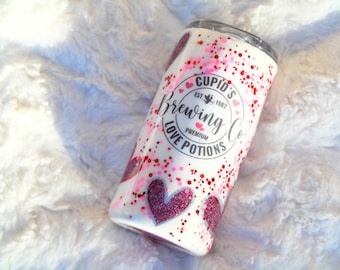 RTS Cupid's Love Potions Glitter Tumbler, cupid glitter tumbler, cupid glitter mug, peekaboo glitter cup, peekaboo hearts glitter tumbler