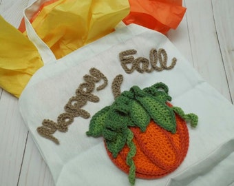 Happy Fall Reusable Tote - reusable bag - gift bag - hostess gift - canvas tote bag - pumpkin bag - pumpkin tote - eco-friendly bwge