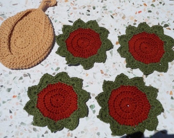 Succulent Crocheted Coasters, succulent coasters, plant coasters, plant themed coasters, cactus coasters, cactus crocheted coasters