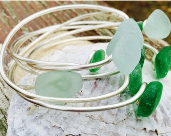 Seaglass Bangle Bracelets beach, nautical, glass, shower gift, stack, wedding, bridal, women charm sustainable earth-friendly upcycled