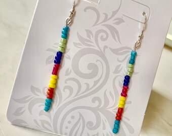 Swingin summer earrings. Sterling silver, Hand-Beaded Earrings beads,boho, chic, beach, blue, beaded, art, handmade, beads, jewelry