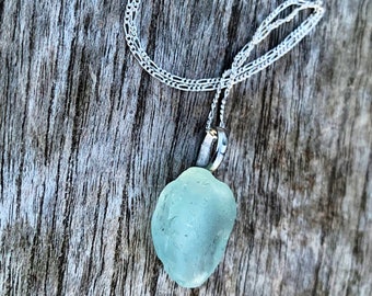 Seaglass Necklace Aqua, Blue, Sterling, ocean, nautical, jewelry, hippie style