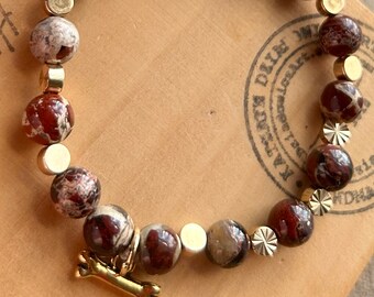 Bracelet stretchy red jasper natural stone beads