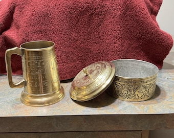 brass items vintage antique beer stein candy dish brass holder decorative ornate