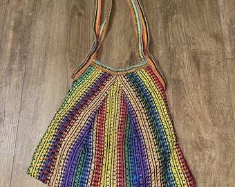 Rainbow Woven Hobo Ethnic Shoulder Bag Purse Lined Multicolored Design Casual