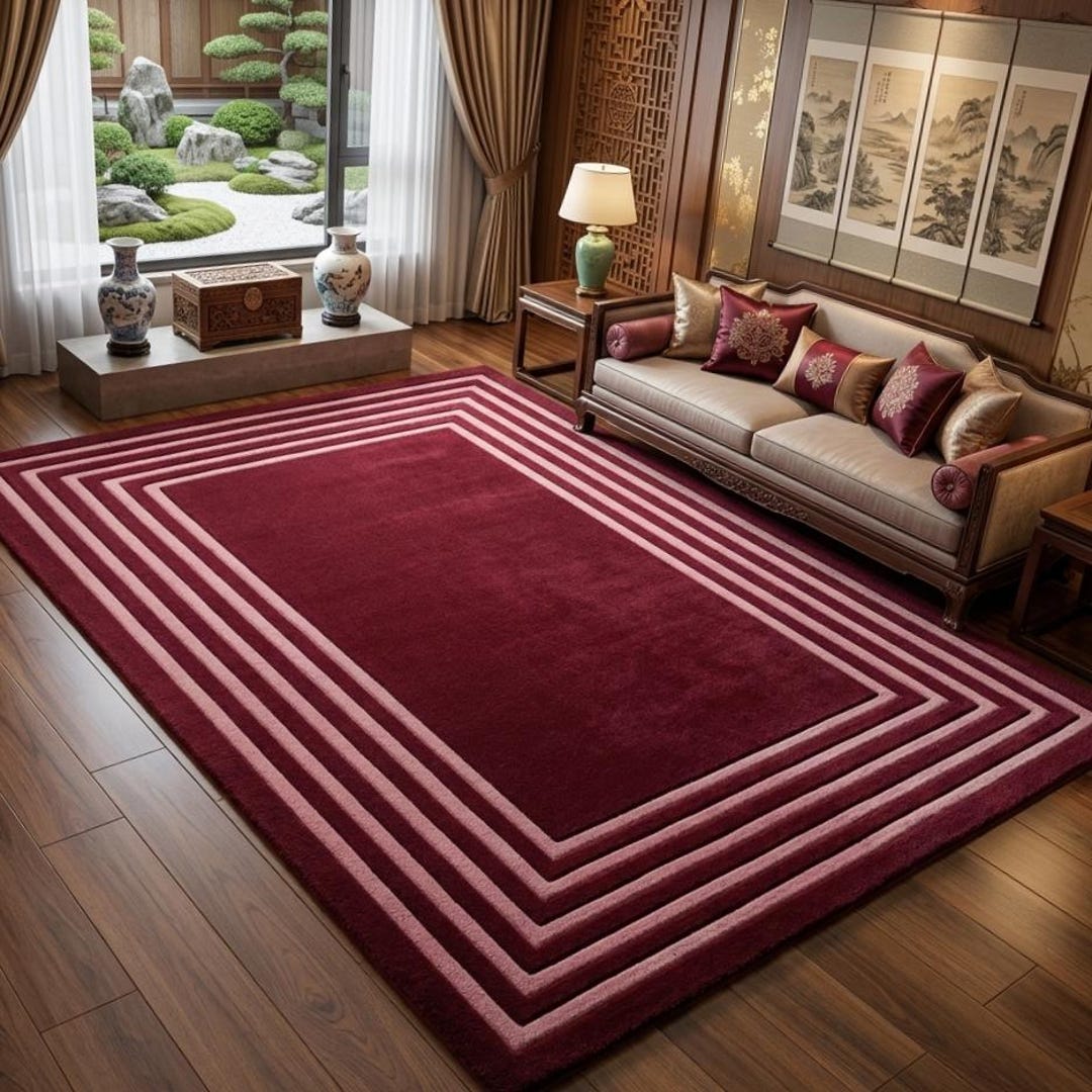 Maroon Rug Patterns Maroon Geometric Nested Frame Wool Rug, Hand-tufted Area Carpet - Etsy