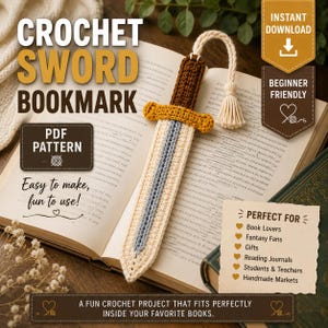 Crochet Sword Bookmark Pattern, Fantasy Crochet PDF (Instant Download)
