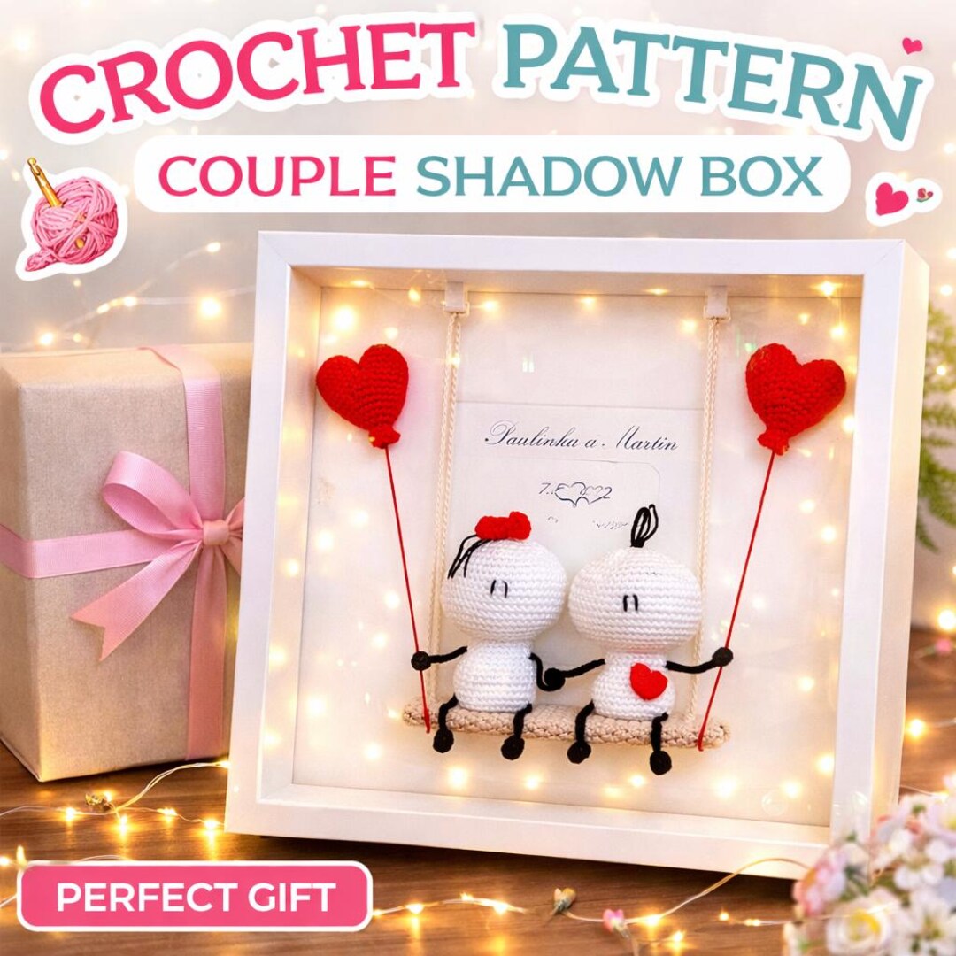 Shadowboxes Pattern Crochet Couple Shadow Box Pattern: Romantic Amigurumi, Heart Balloons ...