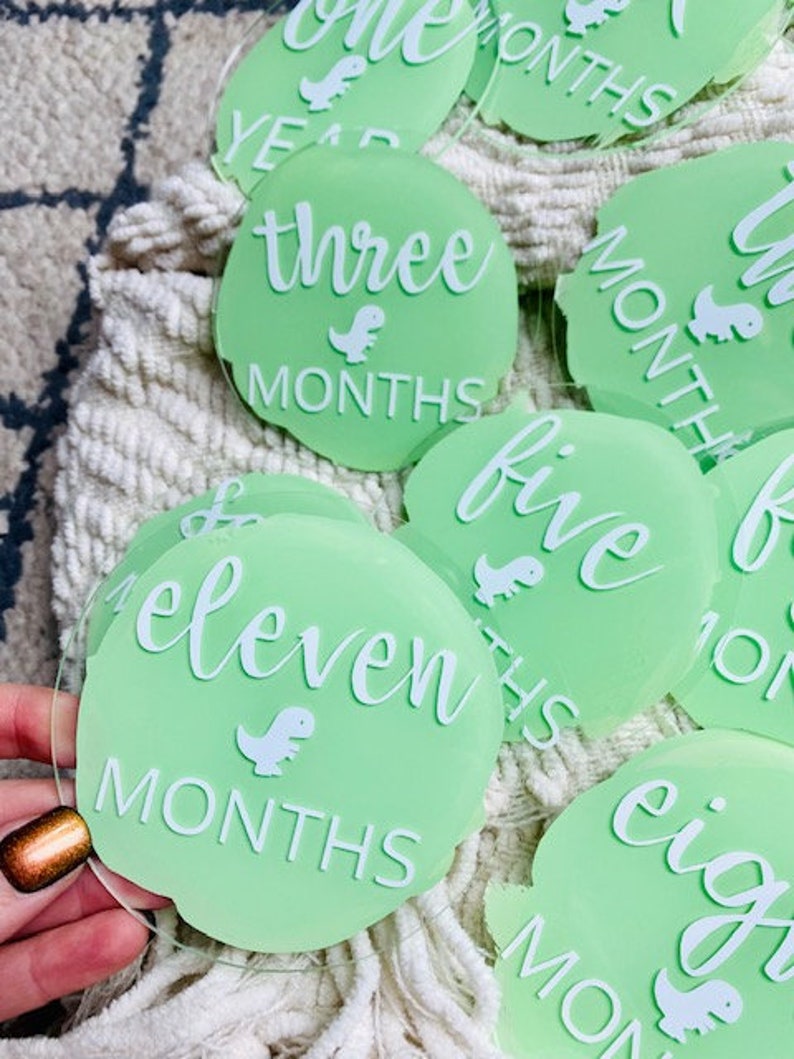 Baby Boy Announcement and Month Markers Acrylic Rounds Painted Back Baby Photo Prop image 6