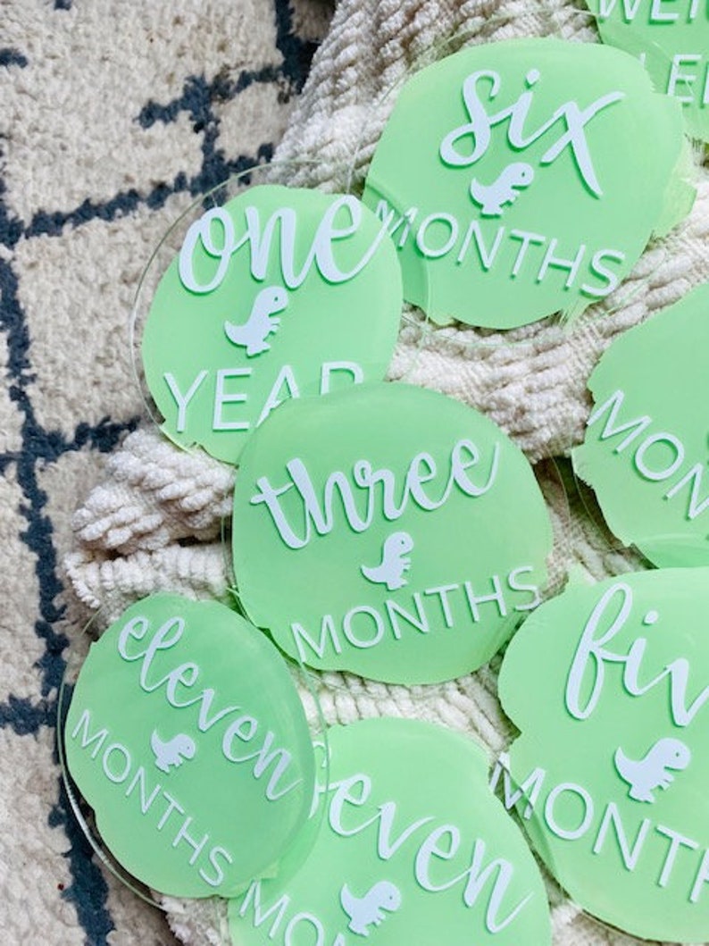 Baby Boy Announcement and Month Markers Acrylic Rounds Painted Back Baby Photo Prop image 7