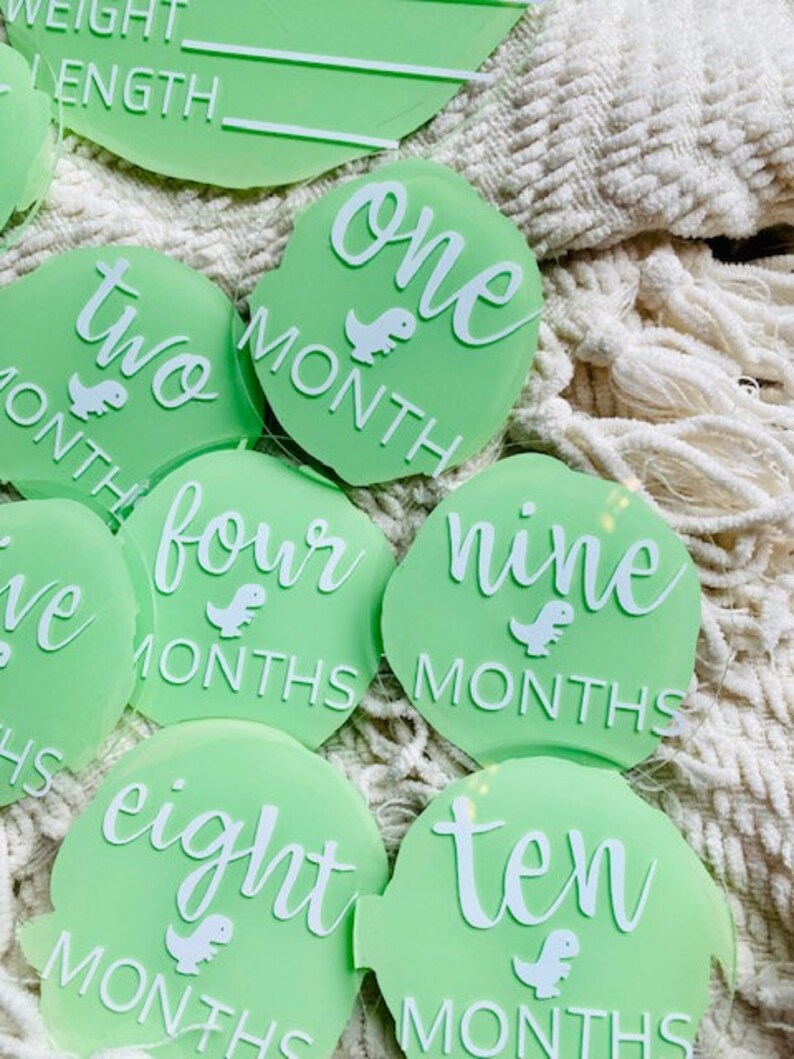 Baby Boy Announcement and Month Markers Acrylic Rounds Painted Back Baby Photo Prop image 3