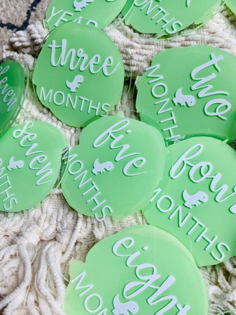 Baby Boy Announcement and Month Markers Acrylic Rounds Painted Back Baby Photo Prop image 5