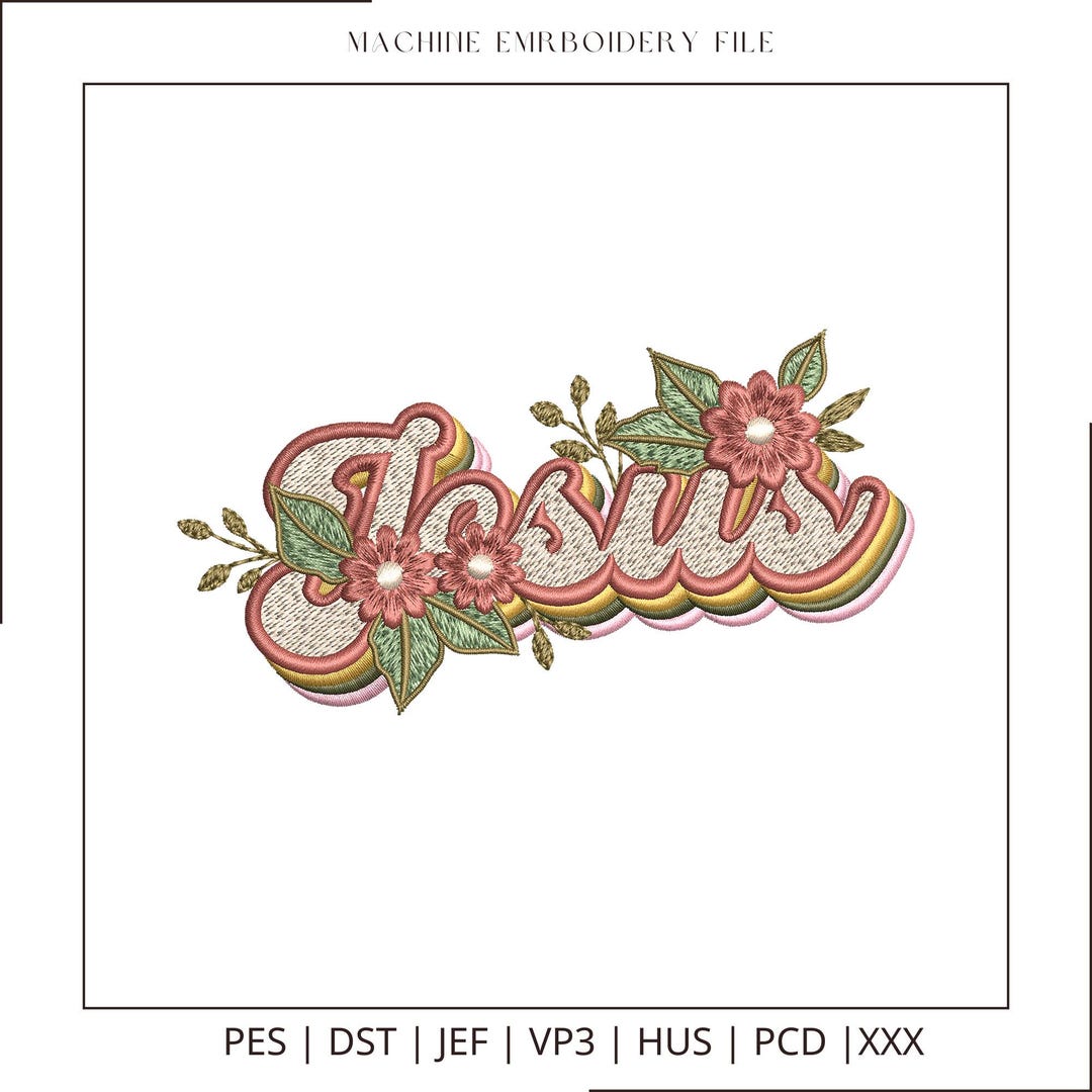 Retro Floral Script Embroidery Design, Multi Layered Lettering With ...
