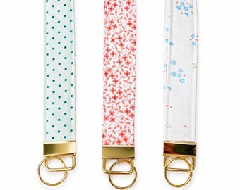 Fabric Wristlet Keychain | Floral, Polka Dot Key Fob | Cotton Key Holder