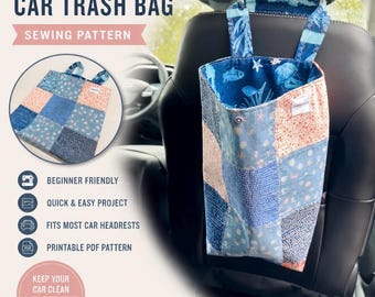 Car Headrest Trash Bag Sewing Pattern, Quilted Organizer, Scrap Fabric Patchwork (PDF Pattern)