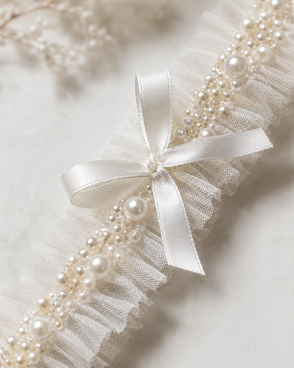 Pearl Wedding Garter, Sparkle Tulle Bridal Garter with Crystals, Keepsake Garter for Bride