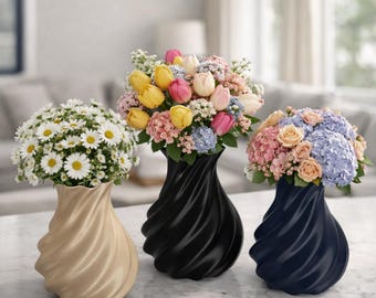 Modern Spiral Vase | Twisted Wave Vase | Minimalist Home Decor | Contemporary Table & Shelf Accent | Choose Your Color | Wave Vase