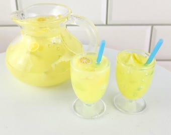 1:3 Scale Miniature Pitcher of Lemonade with Goblets for 14 inch doll, 18 inch doll, BJD Doll