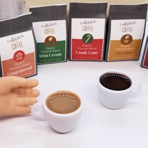 Mini Cup of Coffee for dolls, Bag of Coffee, Coffee Creamer for 18 inch doll, 14 inch doll, BJD Doll (Ready to Ship)